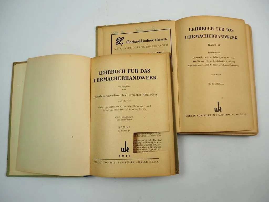 Lehrbuch für das Uhrmacherhandwerk Bd. 1 + 2 Verlag Wilhelm Knapp Halle 1943/51