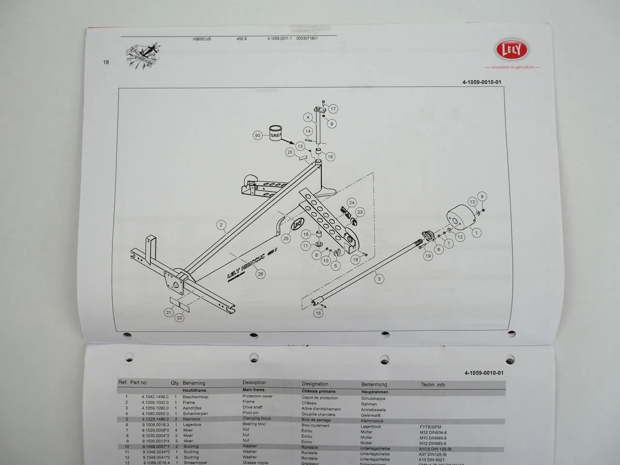 Lely Hibiscus 455S Schwader Heuwender Ersatzteilliste Spare Parts List