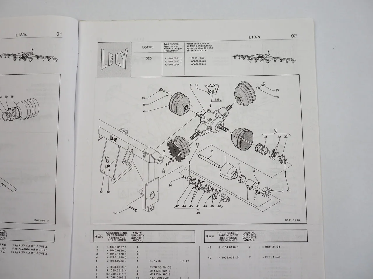 Lely Lotus 1325 Zettwender Kreiselheuer Ersatzteilliste Spare Parts List