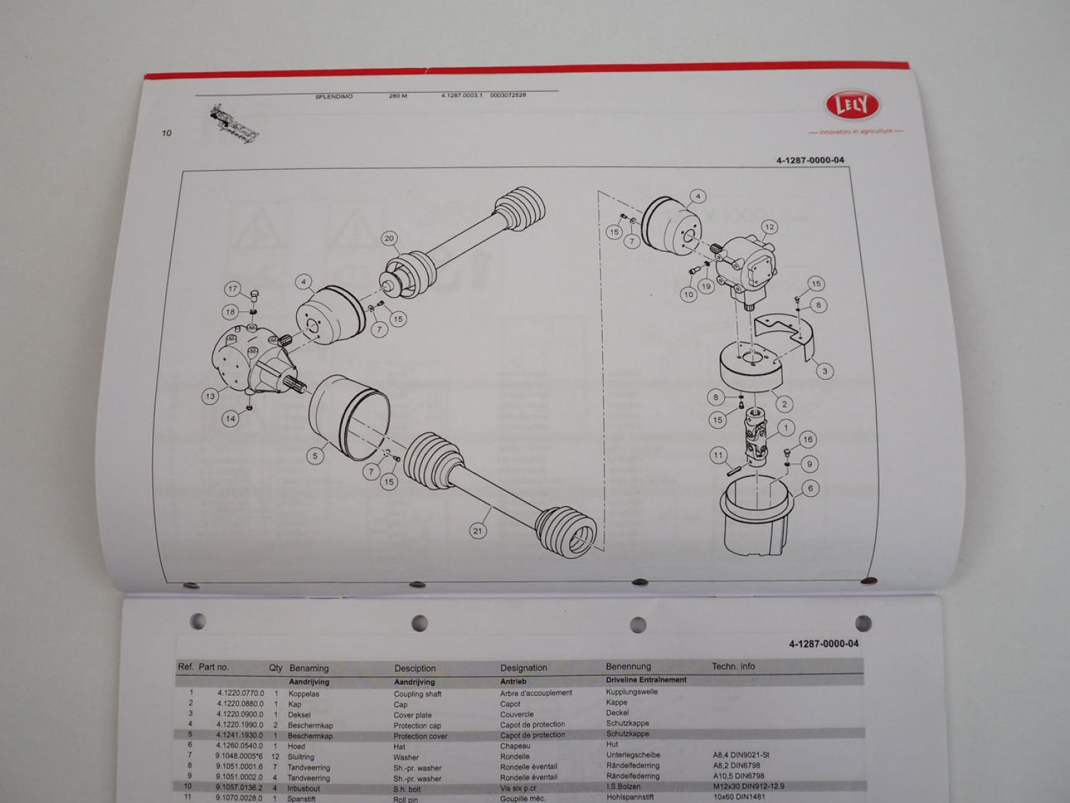 Lely Splendimo 280m Scheibenmäher Ersatzteilliste Spare Parts List 