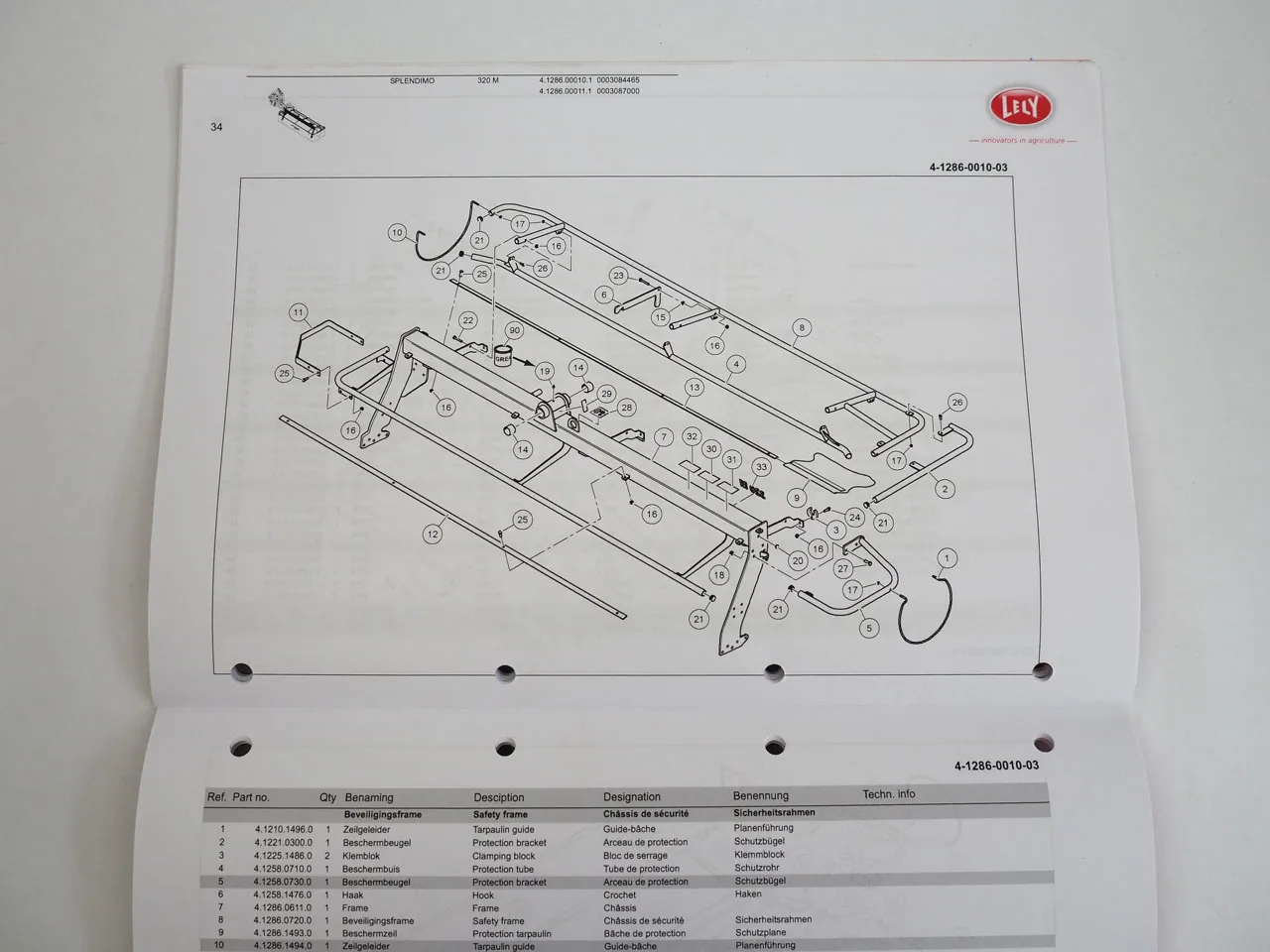 Lely Splendimo 320M Scheibenmäher Mähbalken Ersatzteilliste Spare Parts List