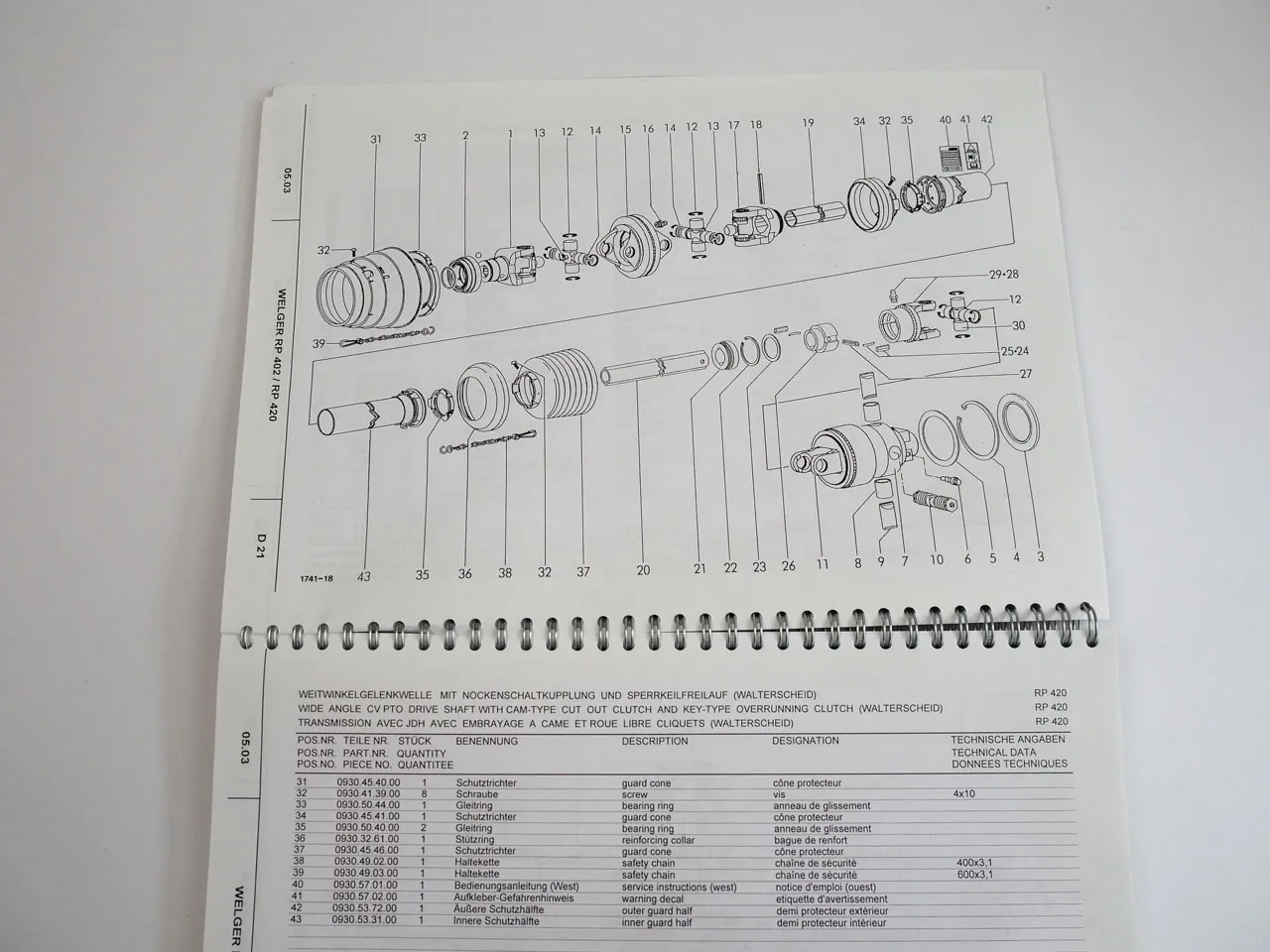 Lely Welger RP 402 420 Rundballenpresse Ersatzteilliste Spare Parts List 2003
