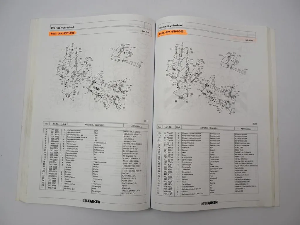 Lemken Juwel 8 V Anbaupflug Ersatzteilliste Spare Parts List 2011