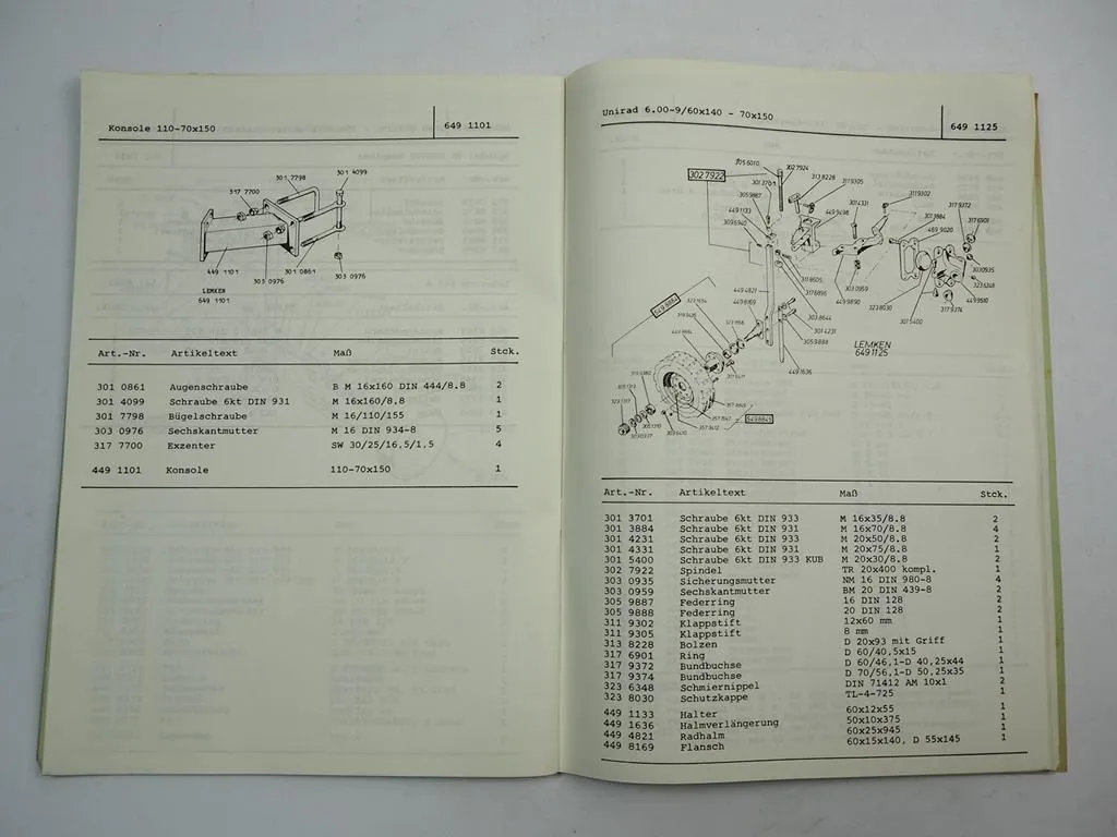 Lemken Opal 110 X110 Anbau Volldrehpflug Ersatzteilliste 1980er Jahre