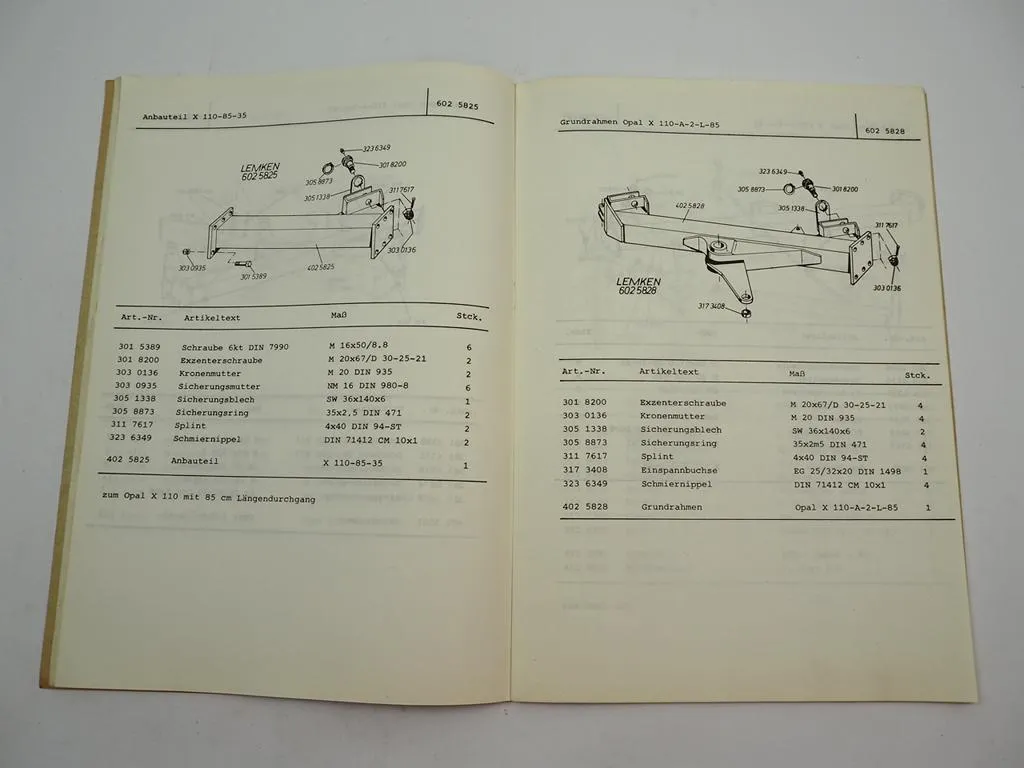 Lemken Opal 110 X110 Anbau Volldrehpflug Ersatzteilliste 1980er Jahre