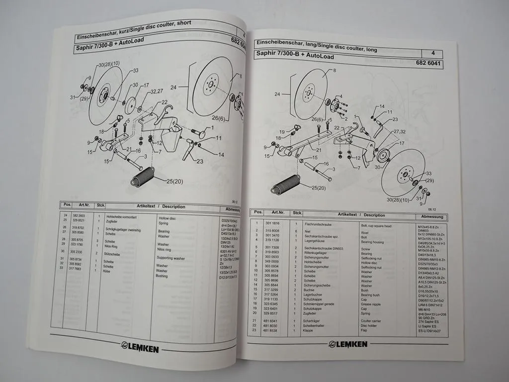 Lemken Saphir 7/300 B AutoLoad Drillmaschine Ersatzteilliste Parts List 2012