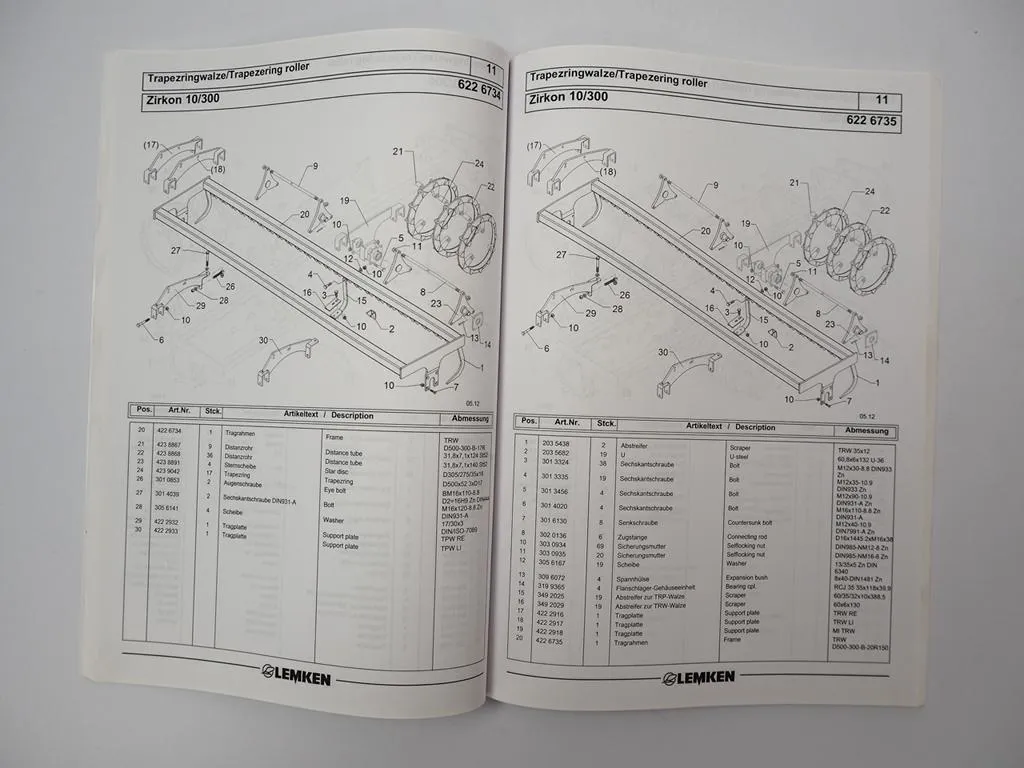 Lemken Zirkon 10/300 Kreiselegge Ersatzteilliste Spare Parts List 2012