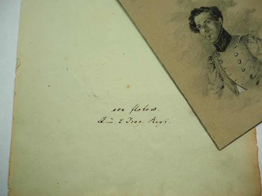 Leutnant von Flotow 2. Dragoner Rgt. Kohle Zeichnung ca 1860