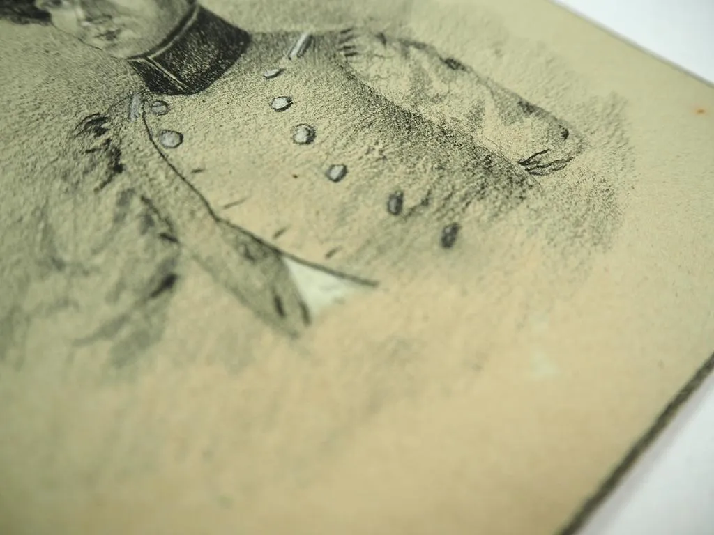 Leutnant von Flotow 2. Dragoner Rgt. Kohle Zeichnung ca 1860