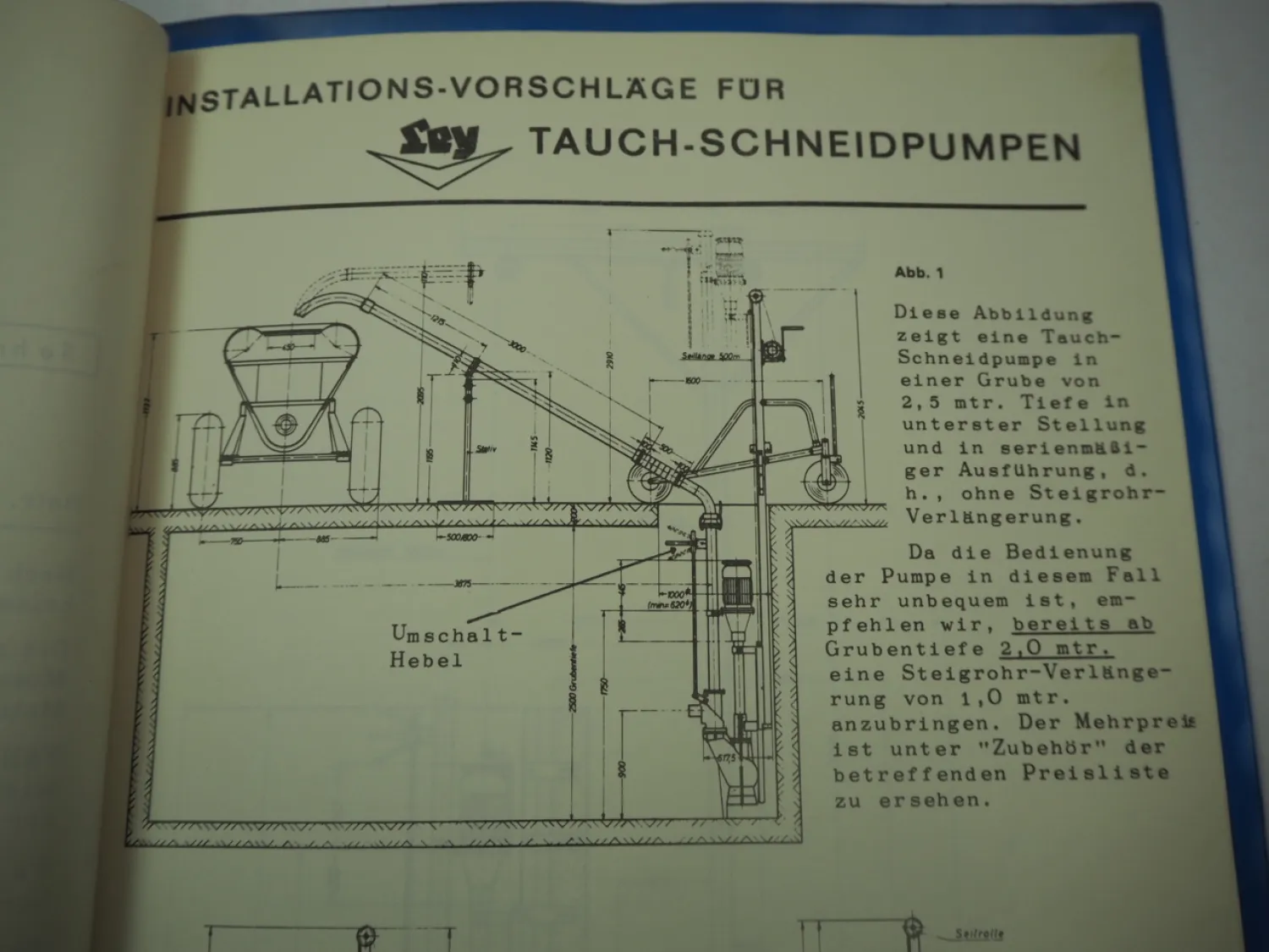 LEY Tauch Schneidpumpe Betriebsanleitung Installation Montage 1971