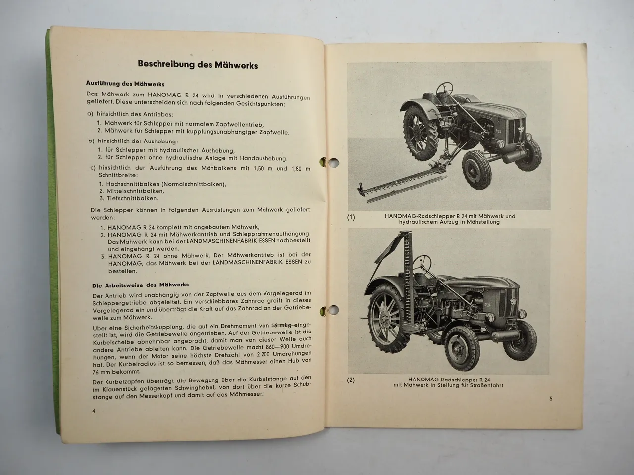 LFE Mähwerk für Hanomag R24 Schlepper Betriebssanleitung Ersatzteilliste 1956