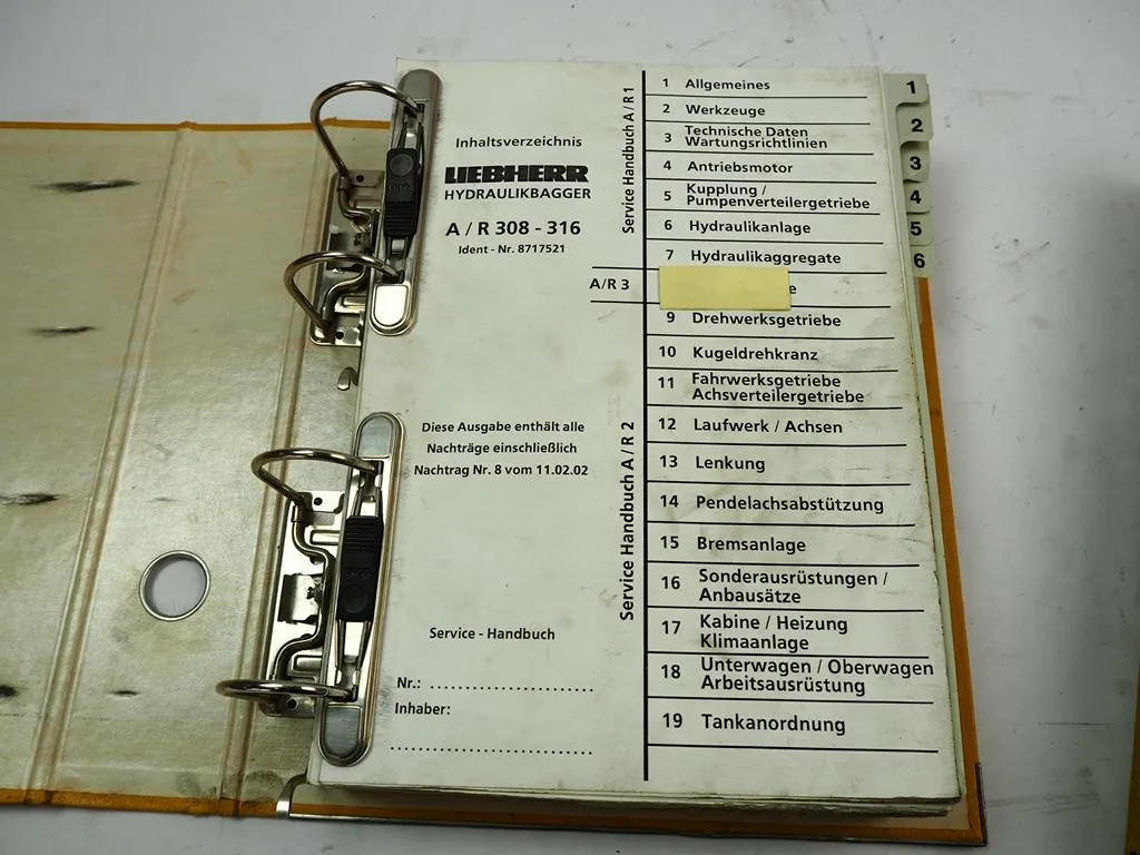 Liebherr A R 308 310 310B 312 316 Service Handbuch Bagger Werkstatthandbuch