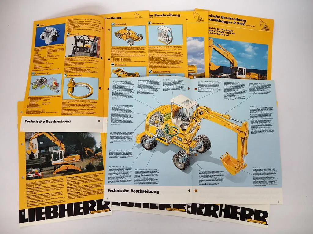 Liebherr A310 A900 A902 A912 R912 R932 R942 Hydraulikbagger 9x Prospekt ca. 1990