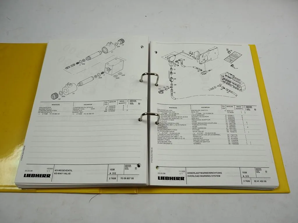 Liebherr A312 Hydraulikbagger & Motor 551 Ersatzteilliste Spare Parts List 1998
