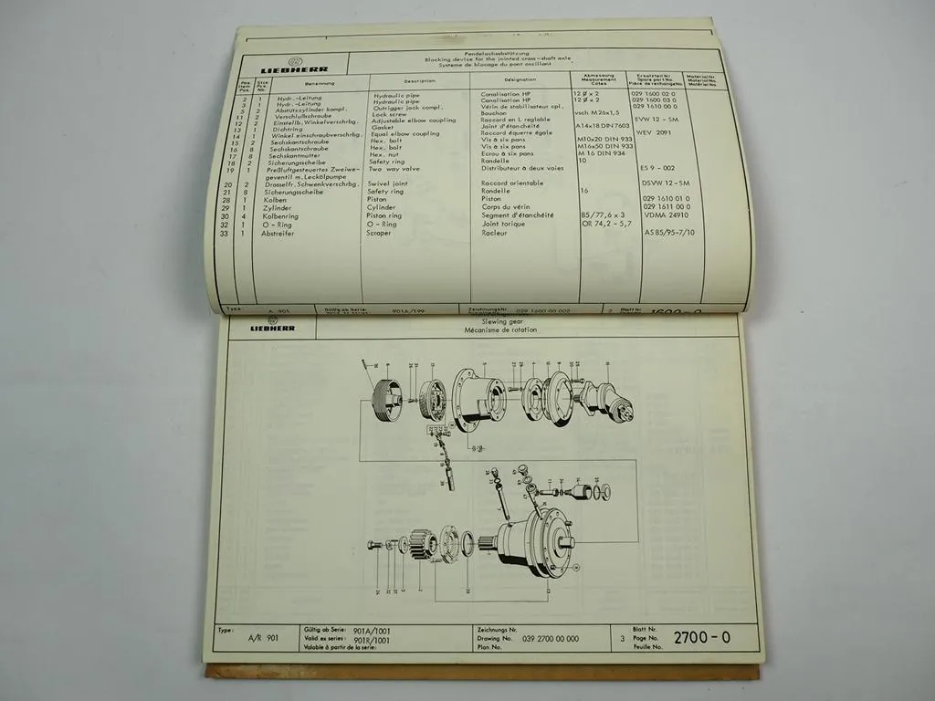 Liebherr A901 Hydro Mobilbagger Betriebsanleitung Ersatzteilliste ca. 1965/70