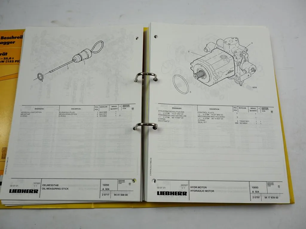 Liebherr A924 + HD Litronic 675 Ersatzteilliste Spare parts Ersatzteilkatalog 2001