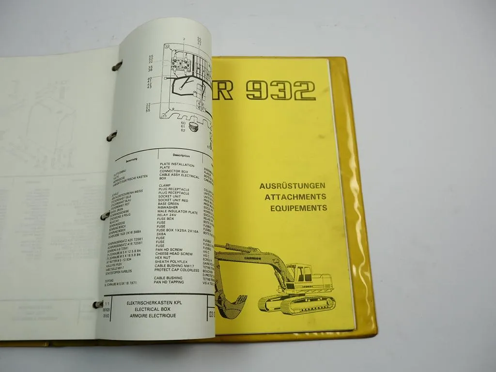 Liebherr R932 HD SL Hydraulikbagger Ersatzteilliste Spare Parts List 1985