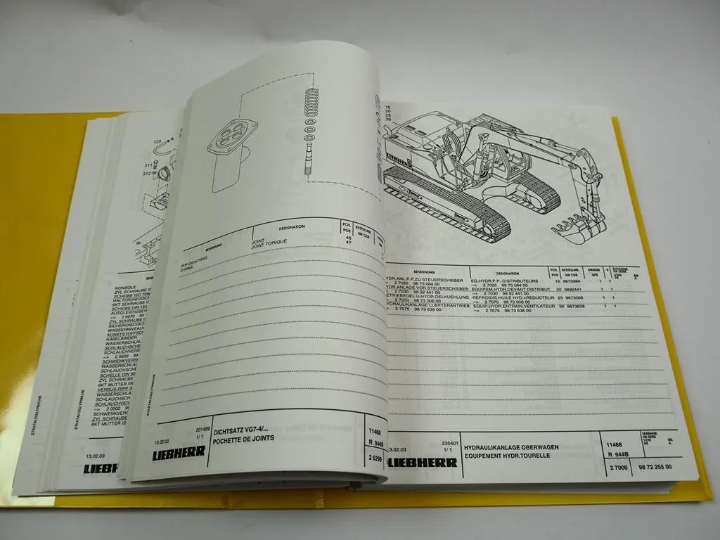 Liebherr R944B HDS 650 Litronic Bagger Ersatzteilliste 2003 Spare Parts List