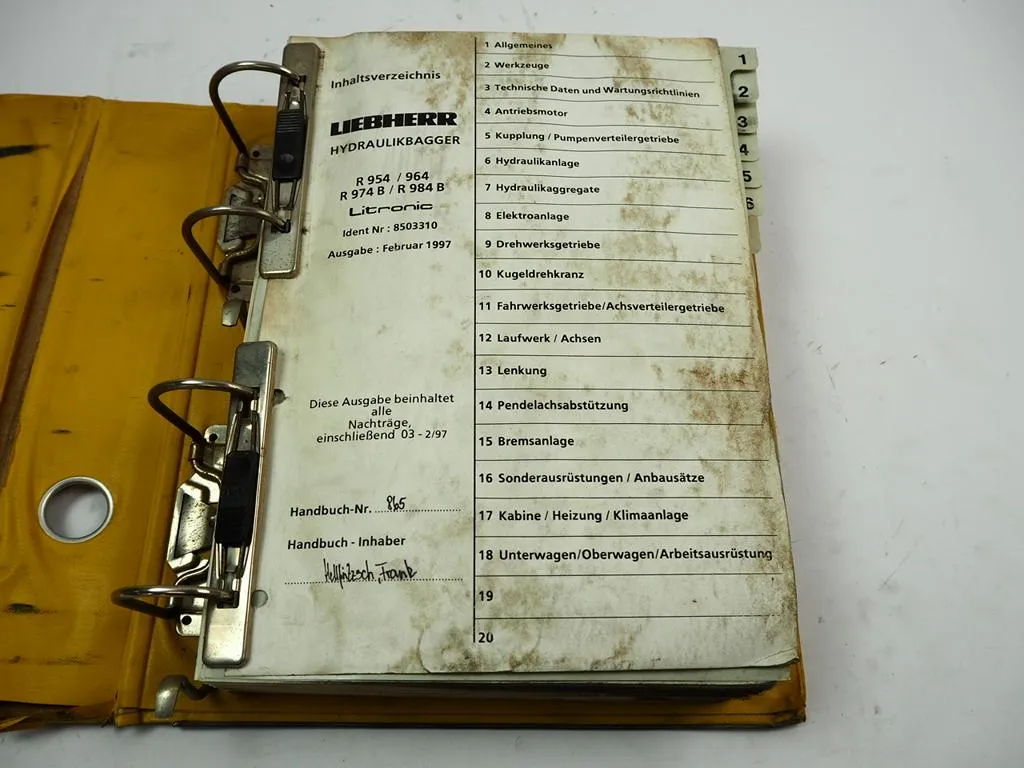 Liebherr R954 R964 R974B R984B Service Handbuch Bagger Werkstatthandbuch Reparaturanleitung