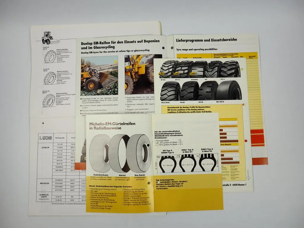 Liebherr Reifenhandbuch Radlader + 3 Prospekte Dunlop Michelin für Baumaschinen