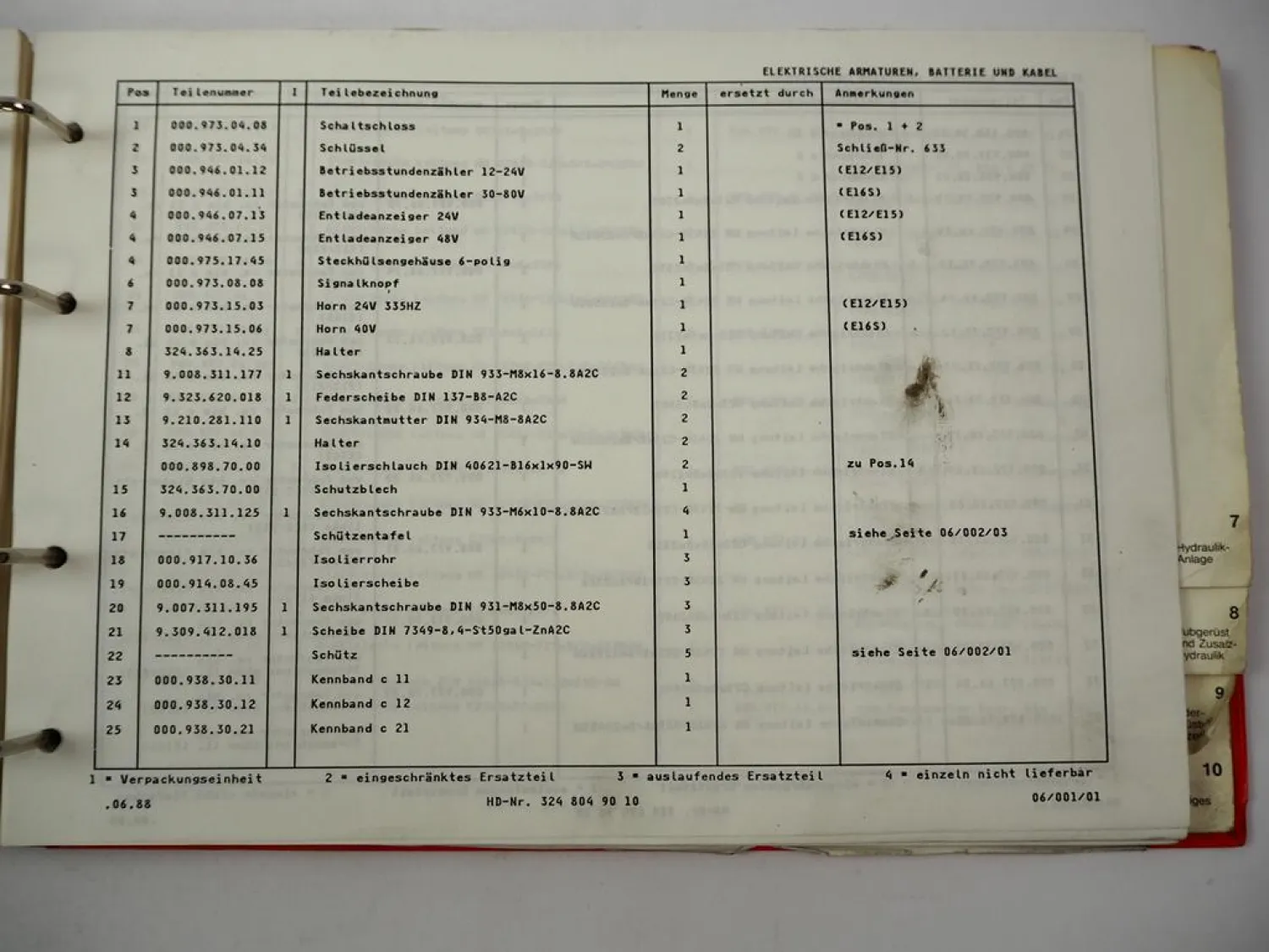 Linde E12 E15 E16S Typ 324 abSerie 5.87 Betriebsanleitung & Ersatzteilliste 1988