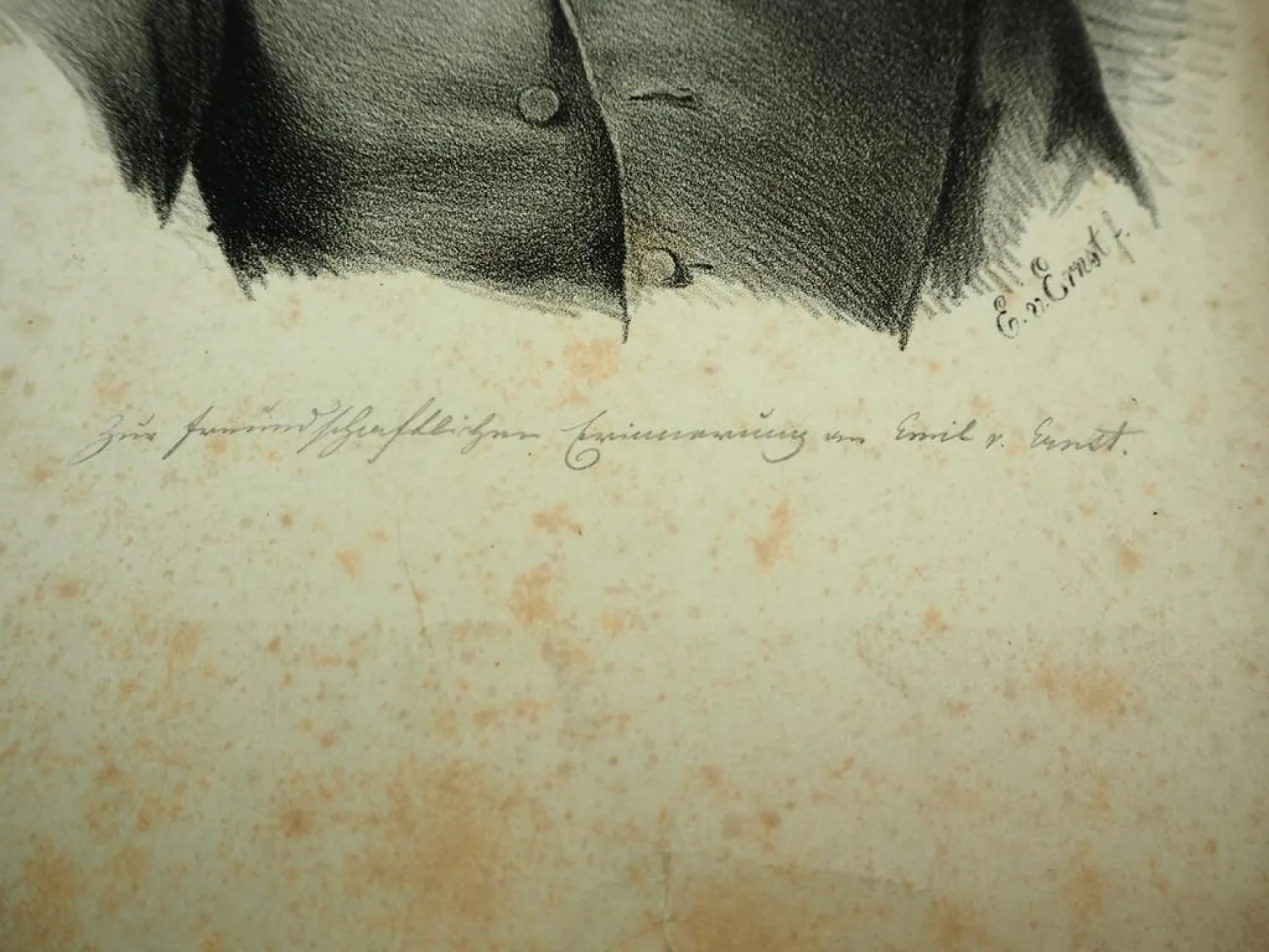Lithografie Emil von Ernst ca. 1840 mit handschriftlicher Widmung