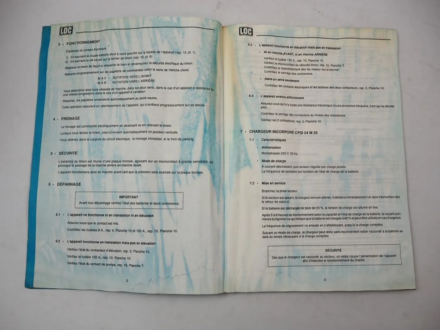 LOC Euroloc 1000 1200 Elektro Hubwagen Betriebsanleitung Ersatzteilliste 1994