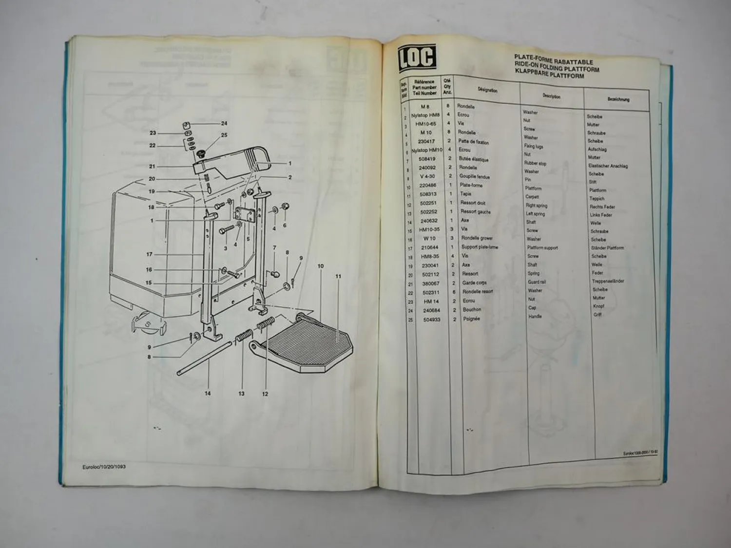 LOC Euroloc 1000 1200 Elektro Hubwagen Betriebsanleitung Ersatzteilliste 1994