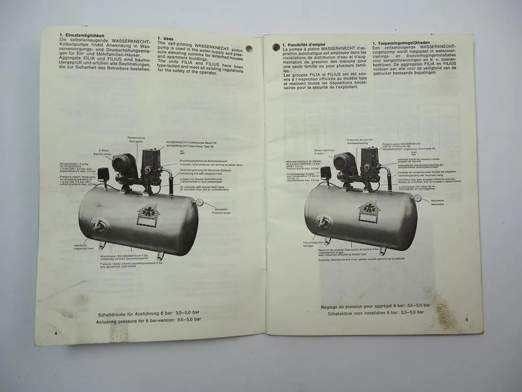 Loewe Wasserknecht WL 1001 - 2501 Pumpe Filia Filius Aggregat Betriebsanleitung