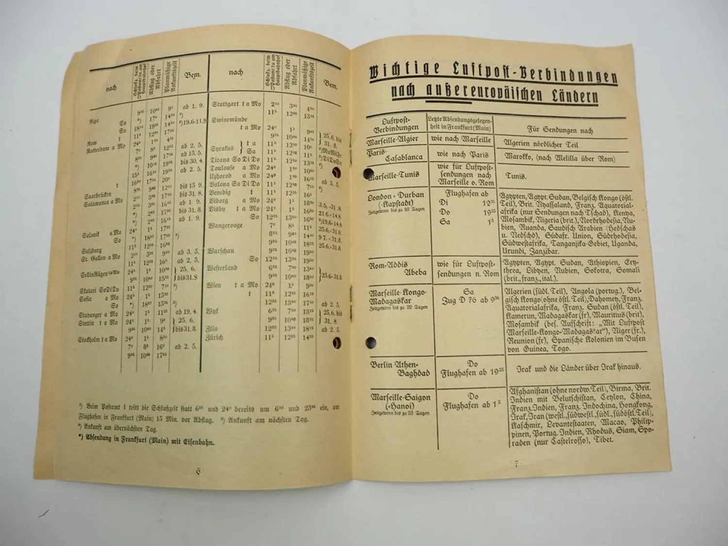 Luftpostverbindungen Preisliste 1938 Reichspost Direktion Frankfurt weltweit