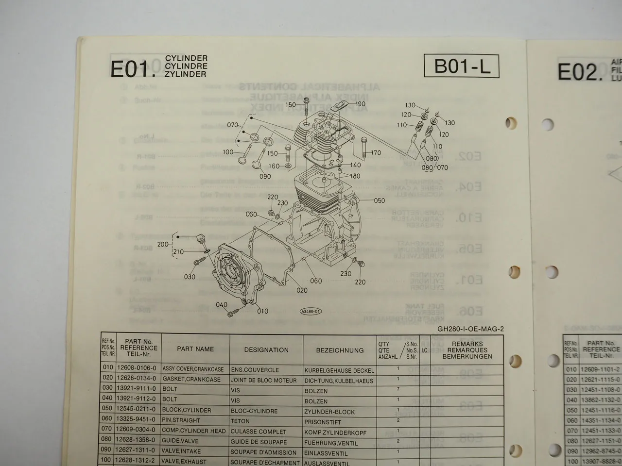 MAG GH280 I OE MAG2 Motor Engine Ersatzteilliste Spare Parts List 1991