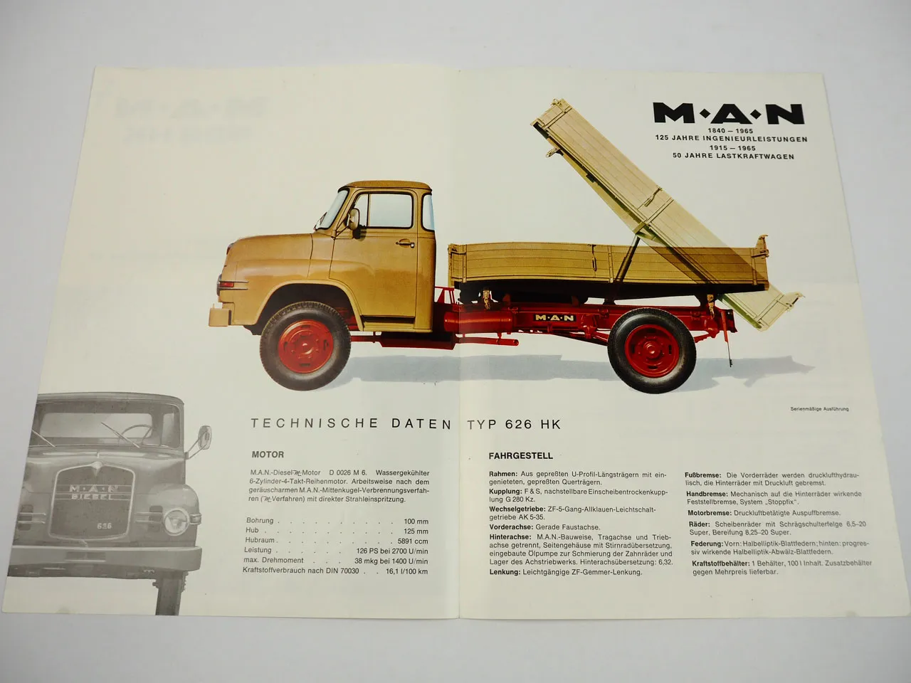 MAN 626HK LKW Haubenausführung Kipper mit D0026M6 Motor Prospekt 1970er