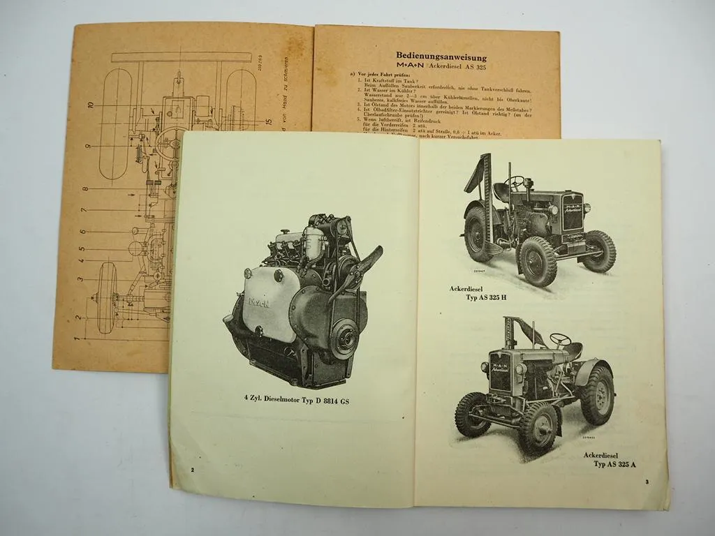 MAN AS325 H A Ackerdiesel Betriebsanleitung Ersatzteilliste 1948/49