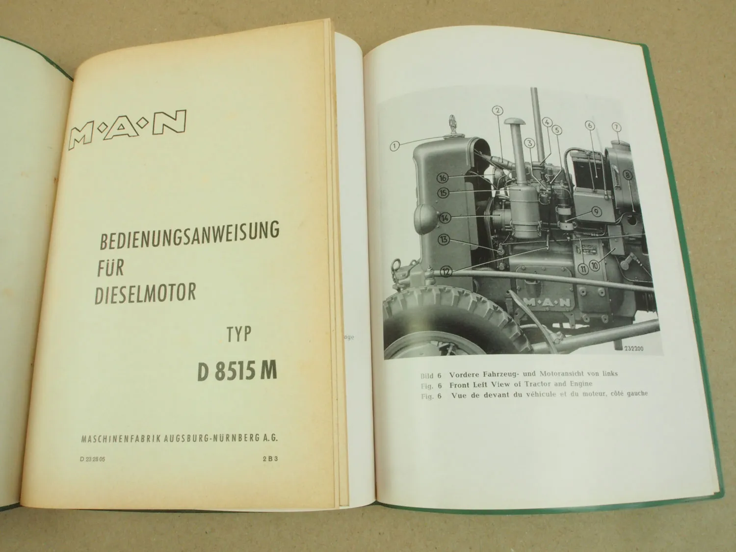 MAN B18A Schleppermotor D8515 M Betriebsanleitung Bedienungsanleitung