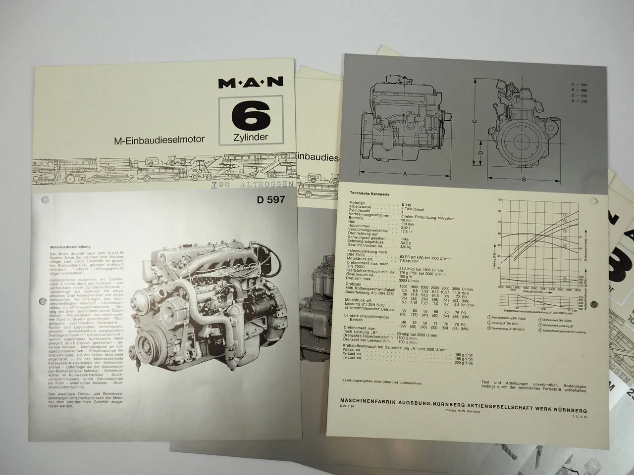 MAN D712 bis D3650 Einbau Dieselmotor 4 bis 12 Zylinder Prospektmappe 1970er