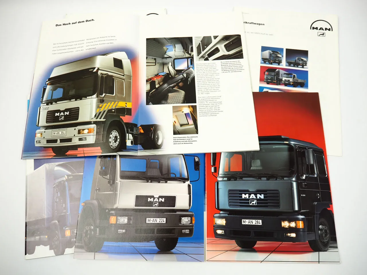 MAN L2000 M2000 F2000 LKW 6 bis 50t 5x Prospekt Lieferprogramm 1990er Jahre