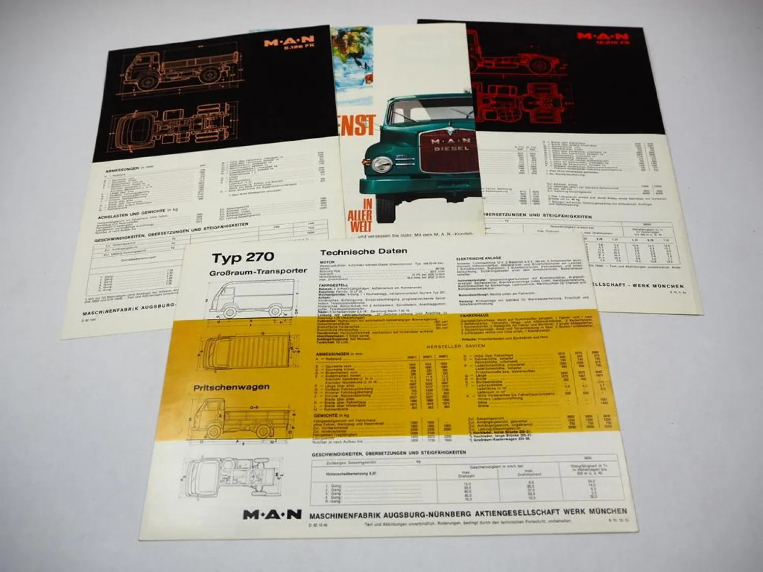 MAN LKW 5.126 FK 12.215 FS Transporter Typ 270 Prospekt Techn. Daten 1980er J.