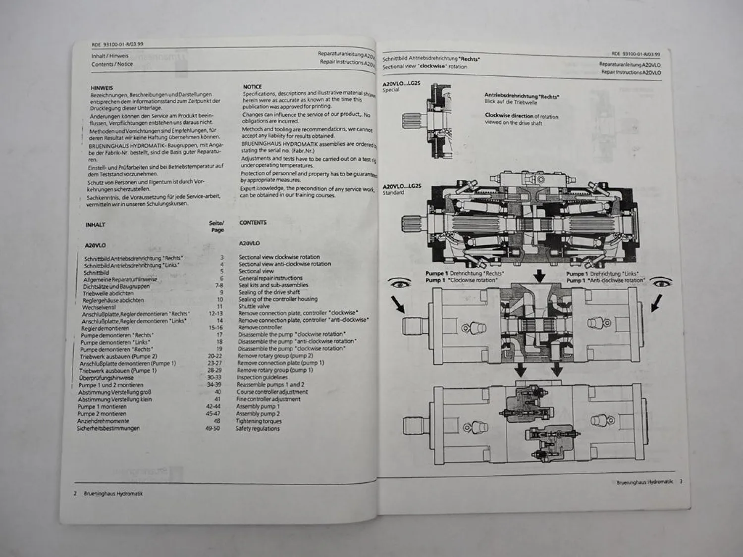 Mannesmann Rexroth A20VLO 190 - 260 Axialkolbenpumpe Werkstatthandbuch 1999
