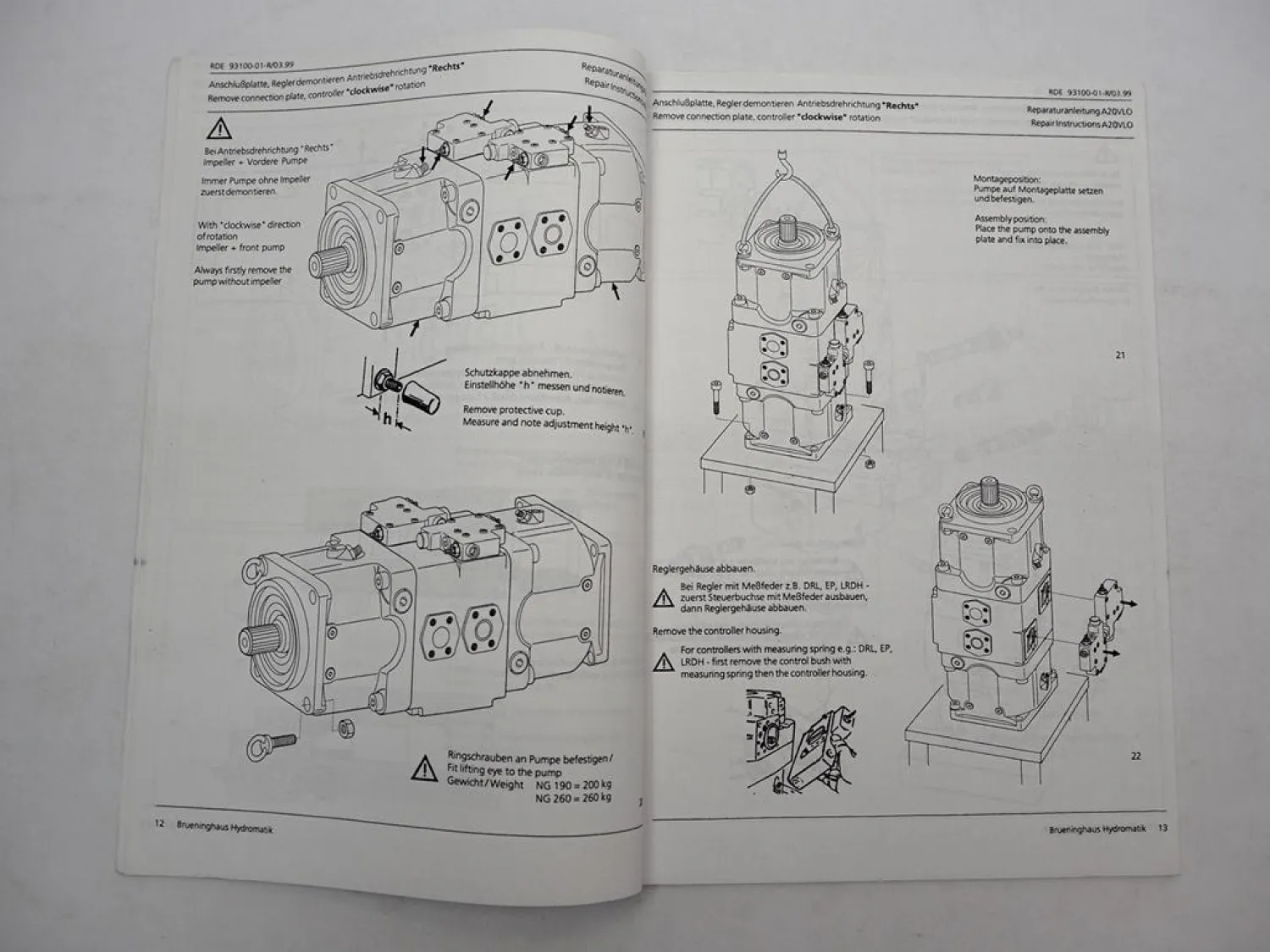 Mannesmann Rexroth A20VLO 190 - 260 Axialkolbenpumpe Werkstatthandbuch 1999