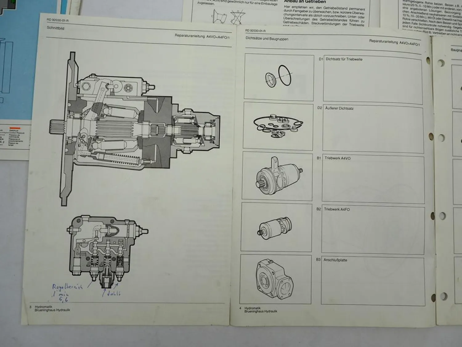 Mannesmann Rexroth A4VO A4FO Verstellpumpe Werkstatthandbuch Prospekt 1988