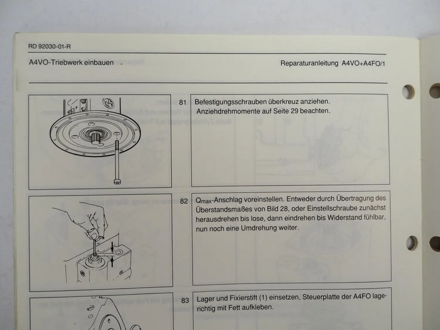 Mannesmann Rexroth A4VO A4FO Verstellpumpe Werkstatthandbuch Prospekt 1988