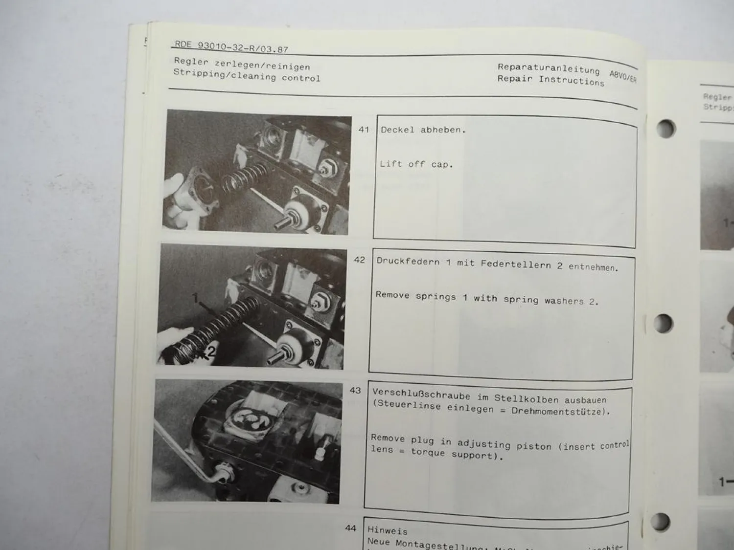 Mannesmann Rexroth A8VO/ER 60 Verstelldoppelpumpe Werkstatthandbuch 1987