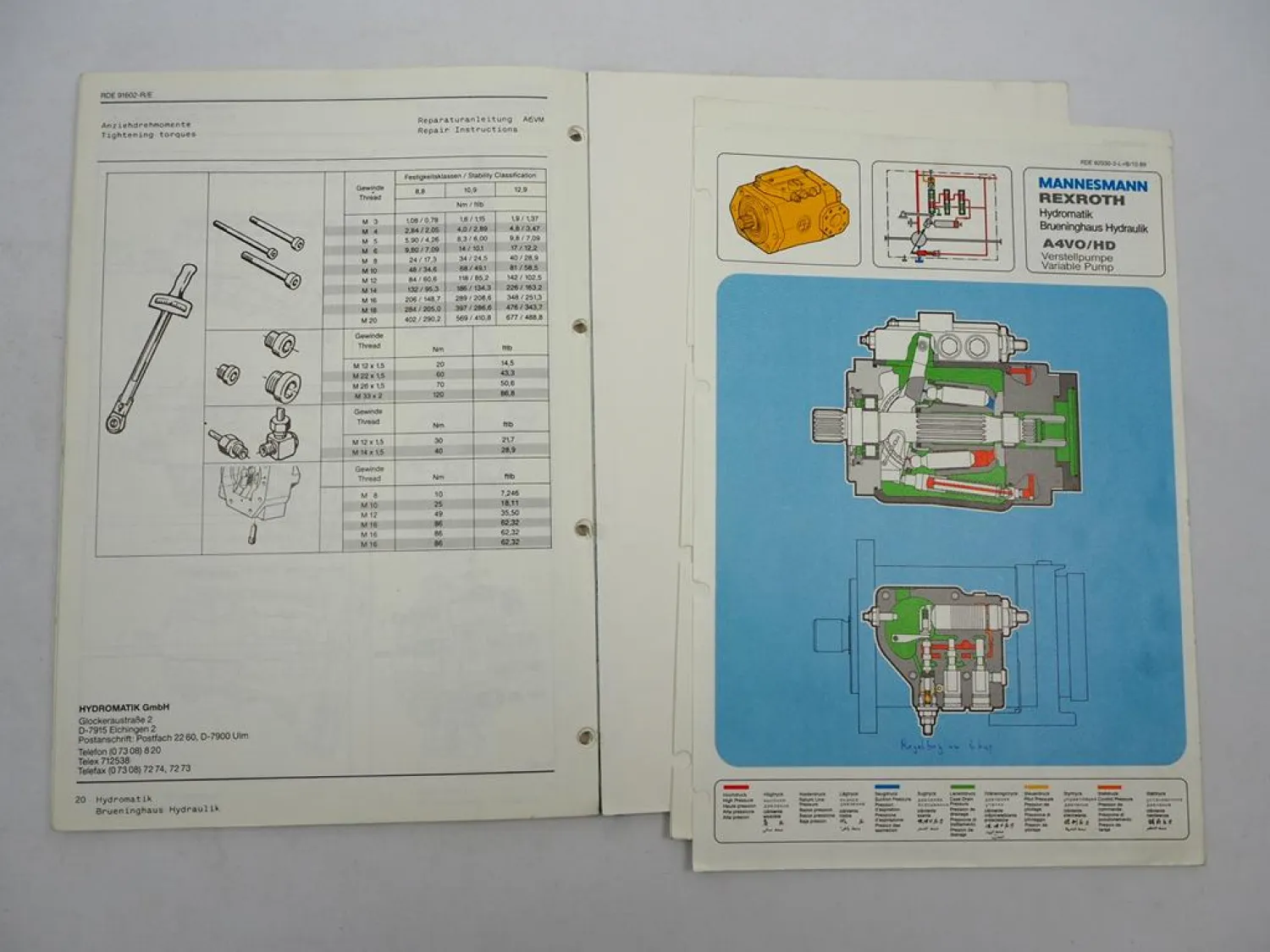Mannesmann Rexroth Hydraulik Axialkolbenmaschinen Schulungshandbuch 02/1990