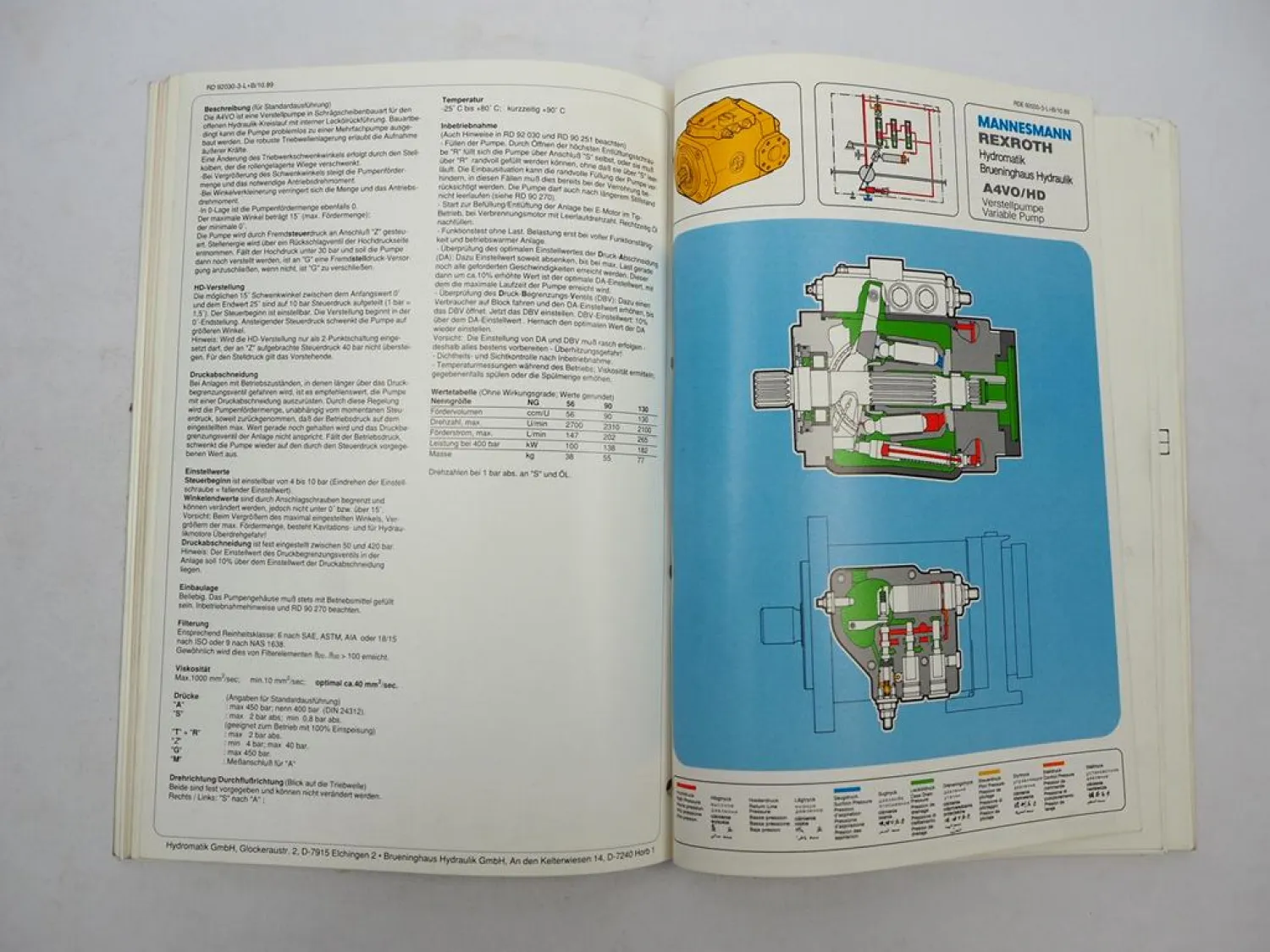 Mannesmann Rexroth Hydraulik Axialkolbenmaschinen Schulungshandbuch 10/1990