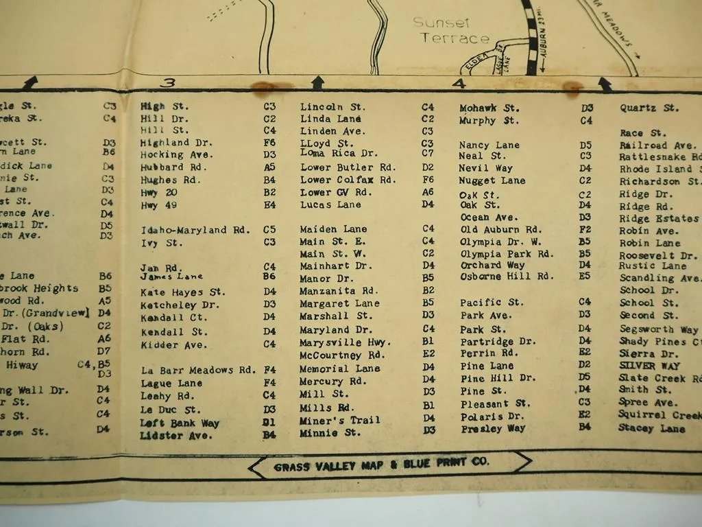 Map City of Grass Valley and Vicinity with Mines California USA 1961 Geology
