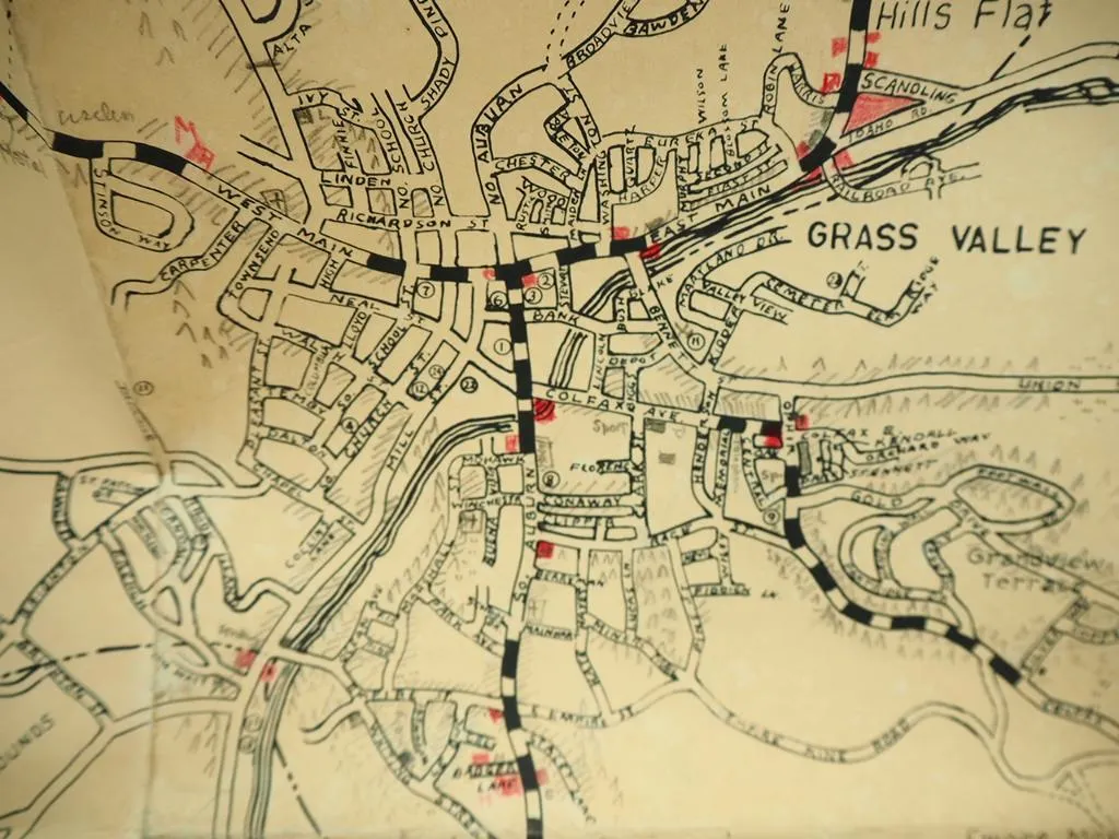Map City of Grass Valley and Vicinity with Mines California USA 1961 Geology