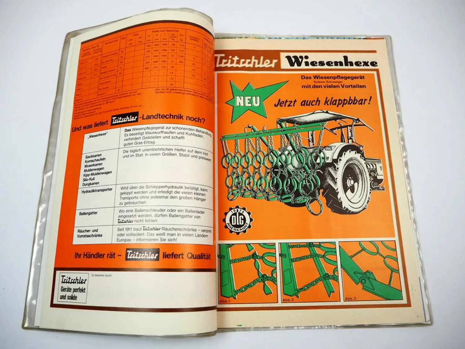 Mappe mit 10x Prospekt Tritschler Anbaugeräte für Schlepper 1970er Jahre