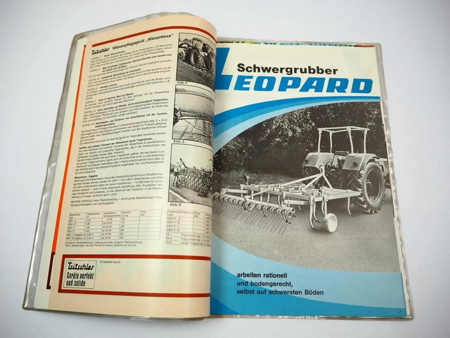Mappe mit 10x Prospekt Tritschler Anbaugeräte für Schlepper 1970er Jahre