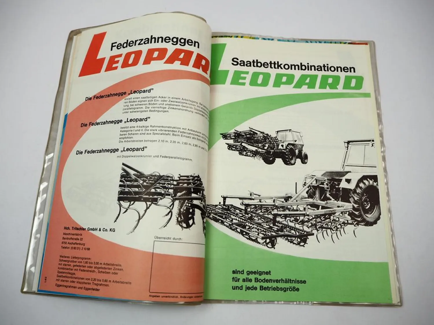 Mappe mit 10x Prospekt Tritschler Anbaugeräte für Schlepper 1970er Jahre