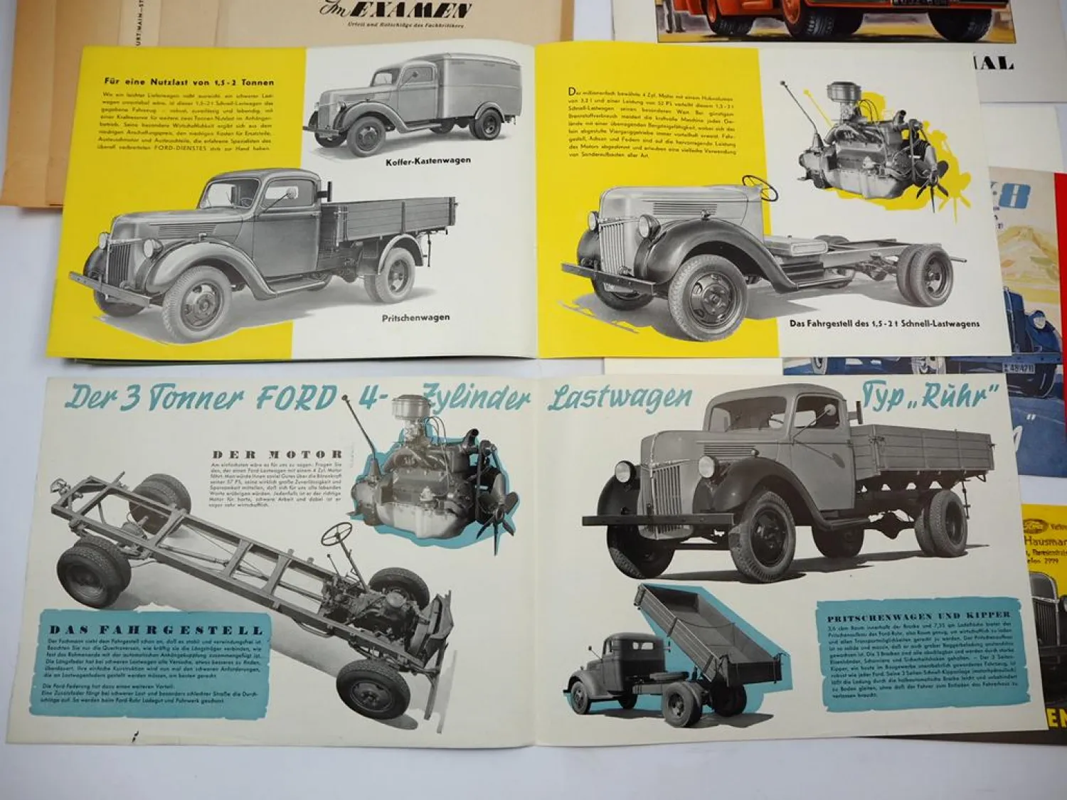 Mappe mit 7x Prospekt Ford LKW Rhein Ruhr FK4000 BB Lastwagen 1950/60er Jahre